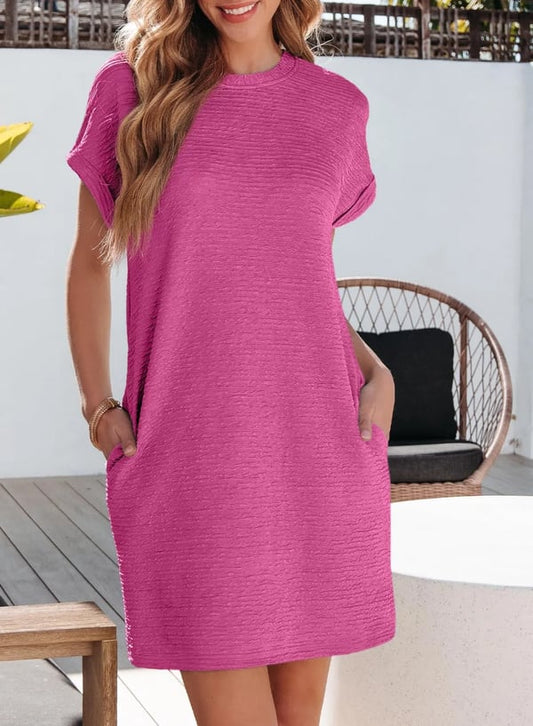 New Women's Lightweight Summer Short Sleeve Dress with Pockets