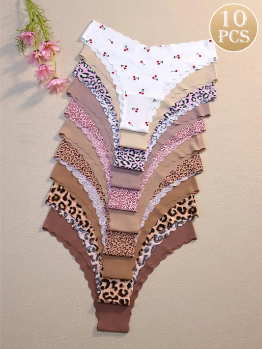 Women's Seamless Wave Design Leopard Underwear Set