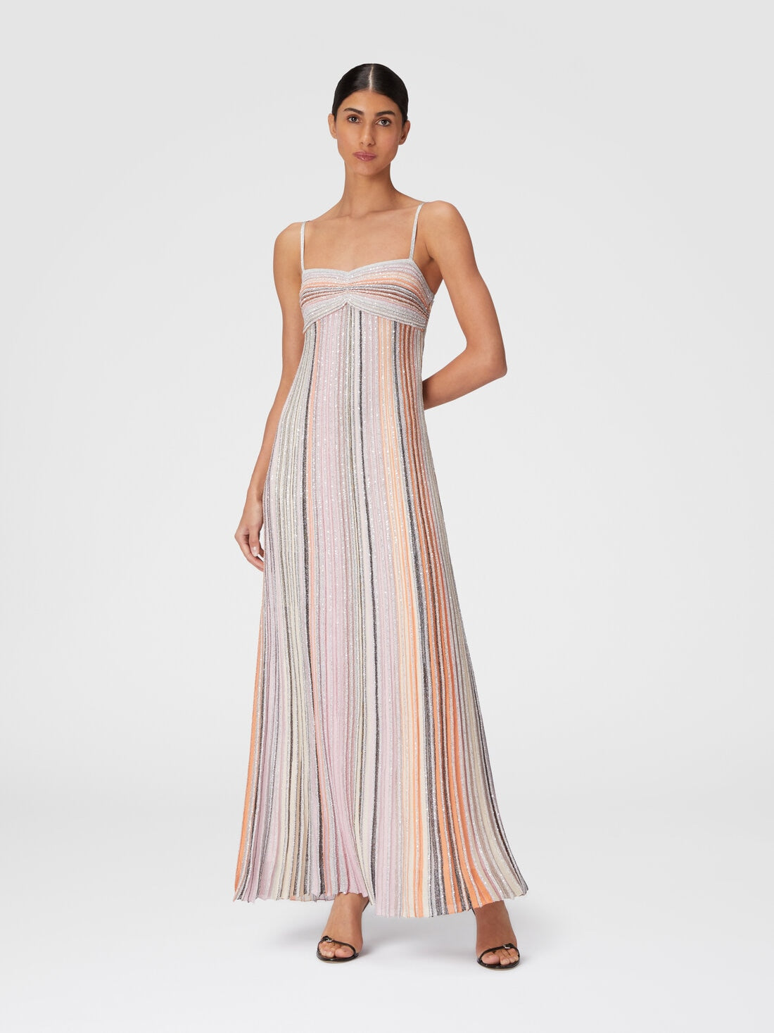 Partialized Sequinned Knit Sleeveless Maxi Dress