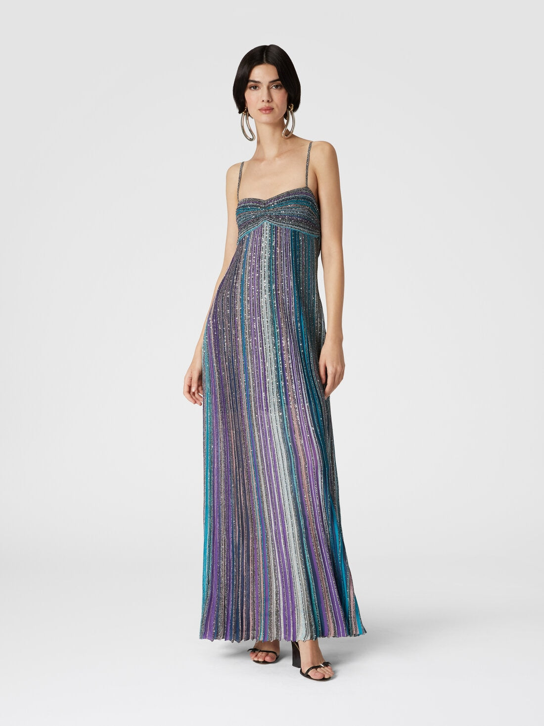 Partialized Sequinned Knit Sleeveless Maxi Dress