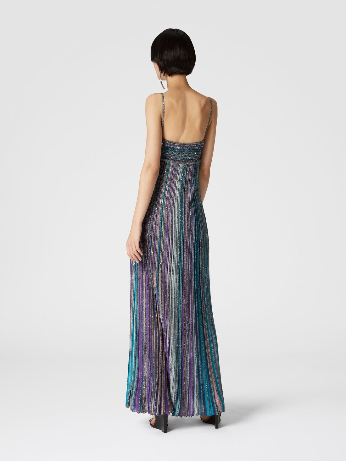 Partialized Sequinned Knit Sleeveless Maxi Dress