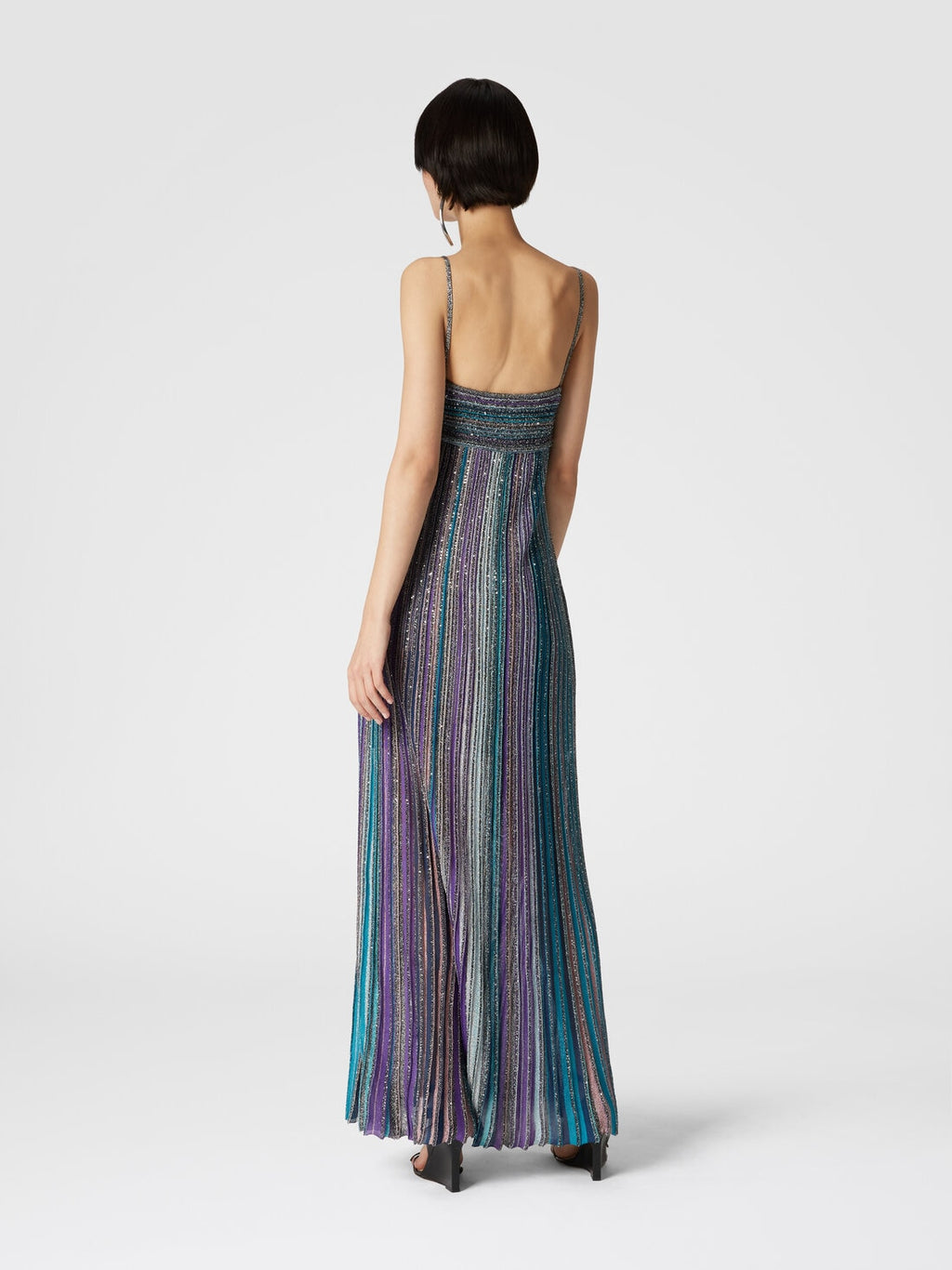 Partialized Sequinned Knit Sleeveless Maxi Dress