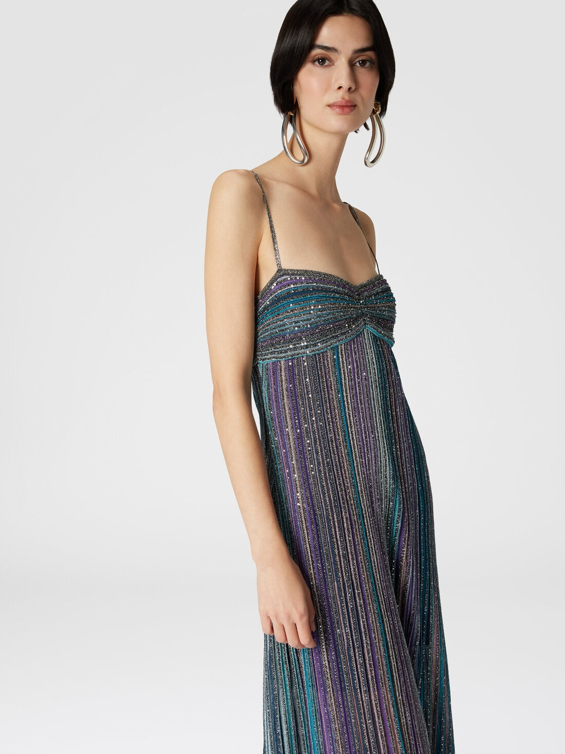 Partialized Sequinned Knit Sleeveless Maxi Dress