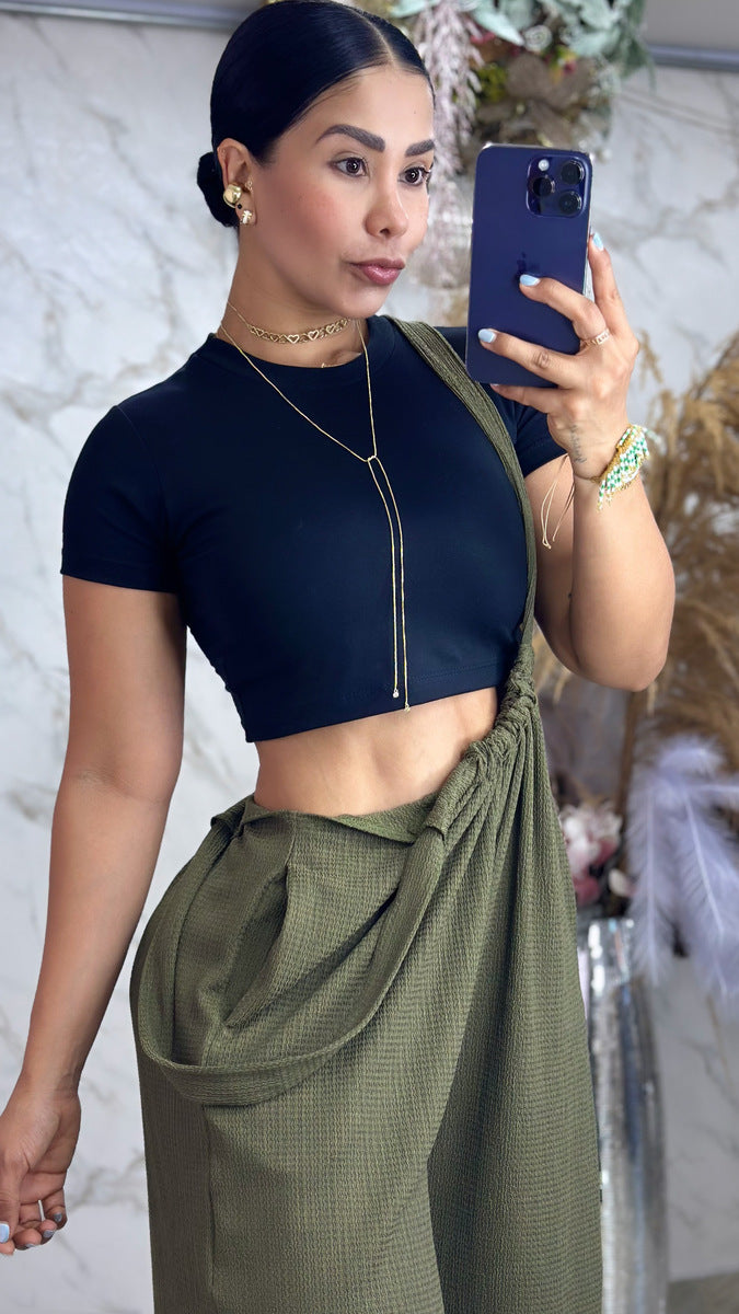 Woven Tie Back Suspender Jumpsuit