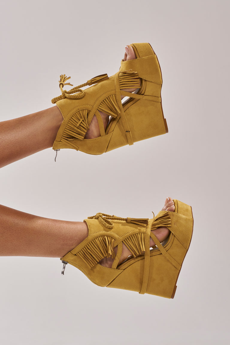 WARM OLIVE WEDGE FAUX SUEDE SANDAL