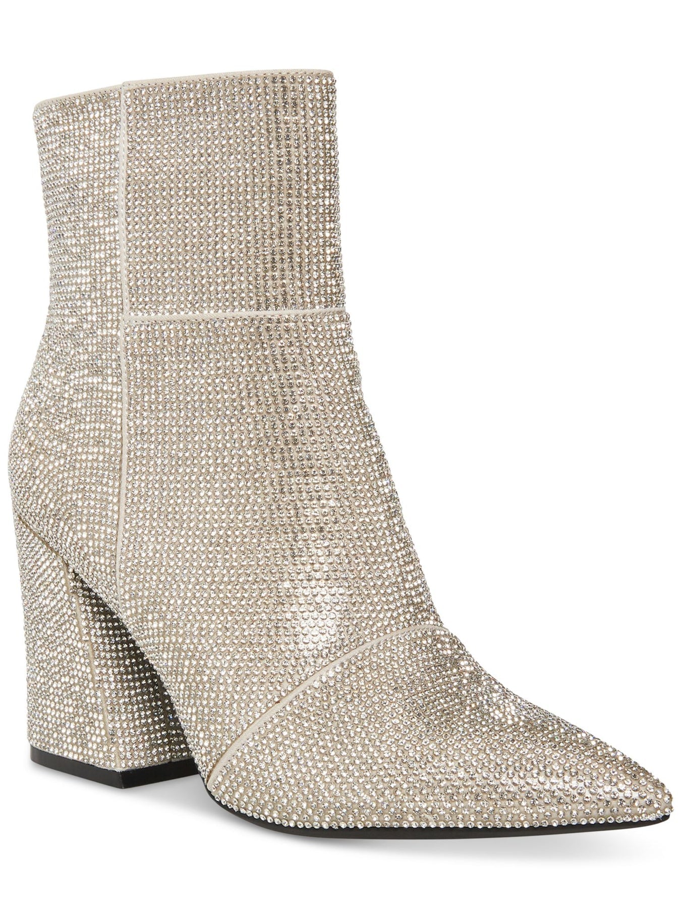 Womens Silver Rhinestone  Pointed Toe Zip-Up Boots