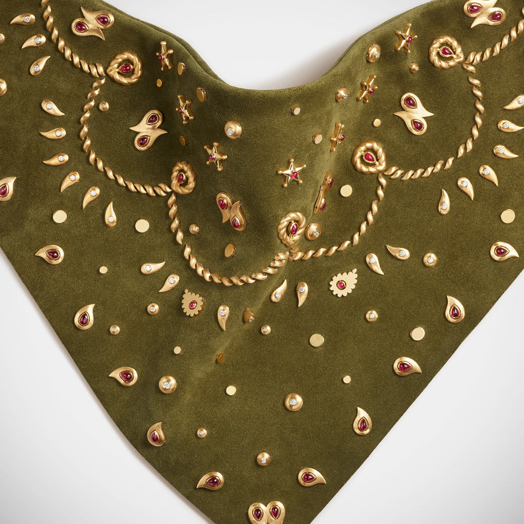 Khaki Suede Leather High jewelry bandana