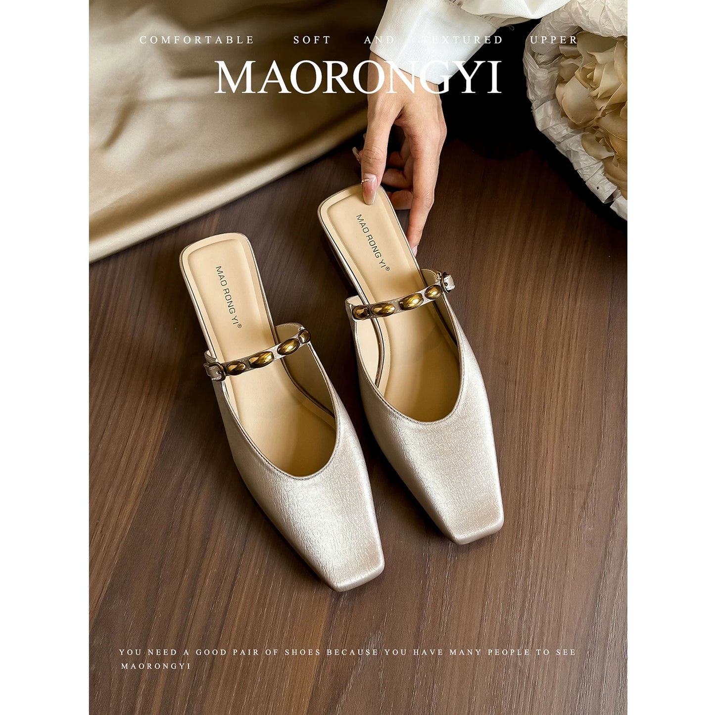 Backless square-toe mules