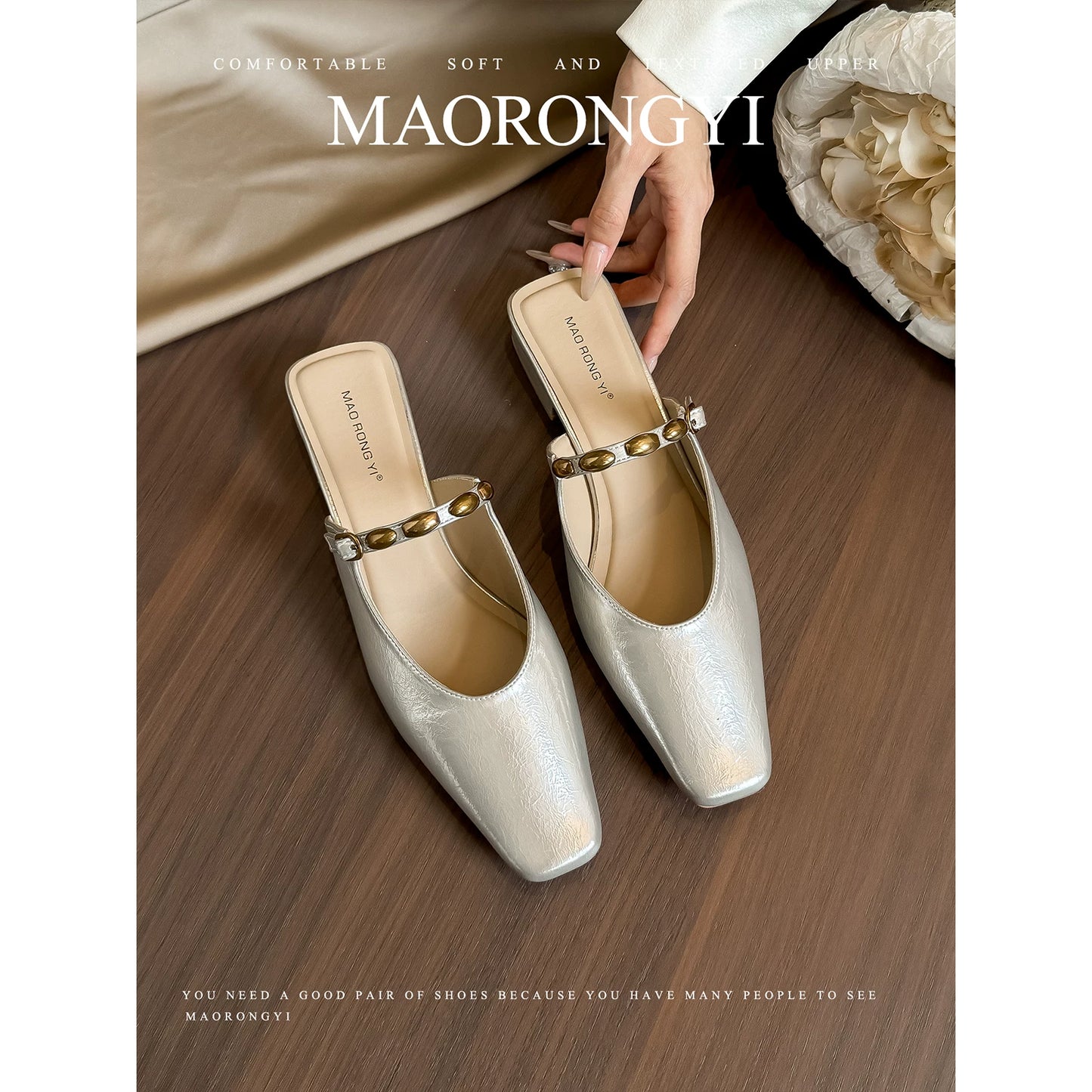 Backless square-toe mules