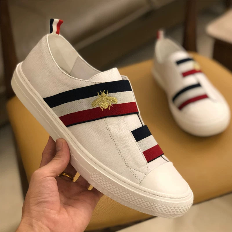 Handmade bee embroidered loafers