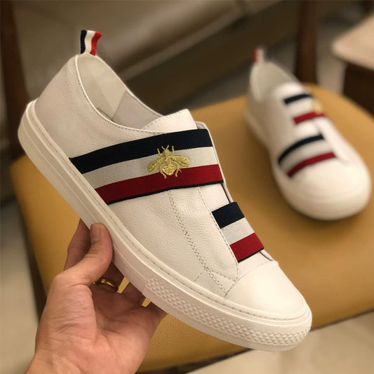 Handmade bee embroidered loafers