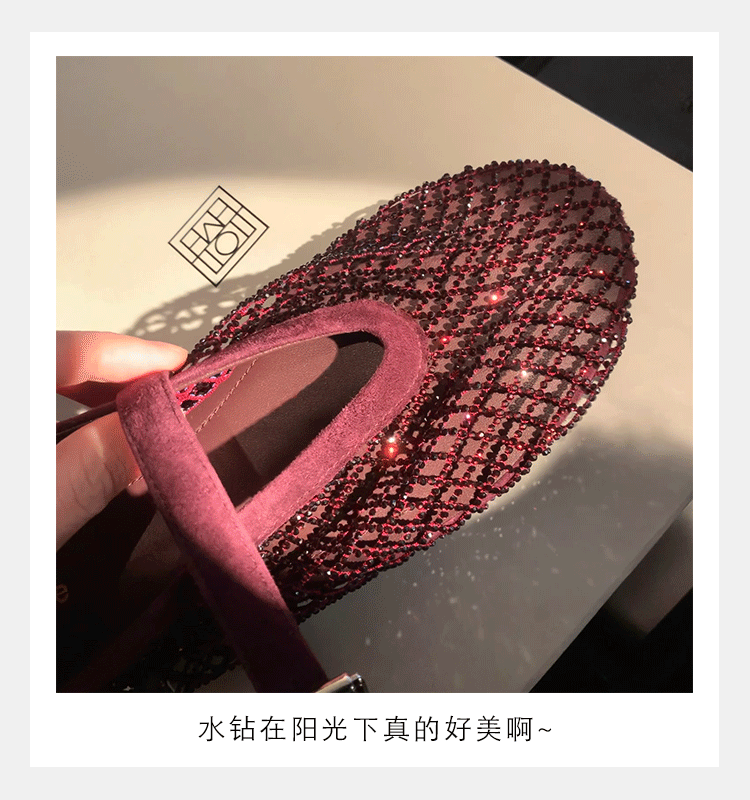 Ankle Strap Fishnet Rhinestone Ballet Flats Mary Jane