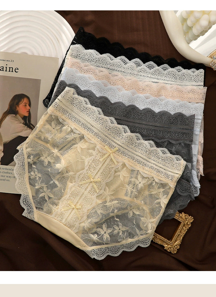Seamless mid-rise antibacterial crotch lace panties