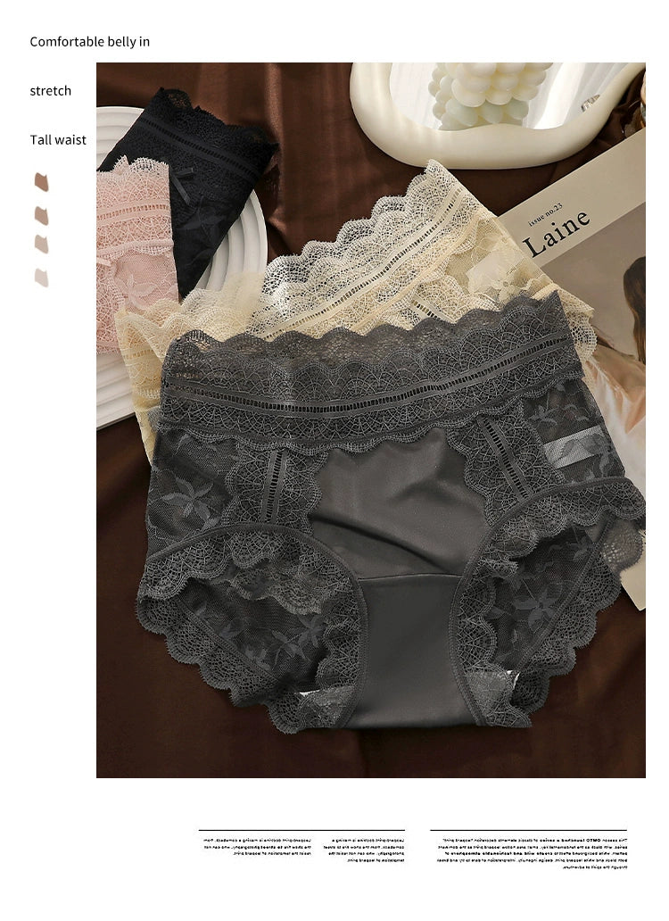 Seamless mid-rise antibacterial crotch lace panties