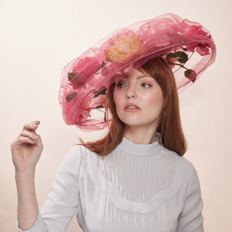 Pink tulle bell with silk roses