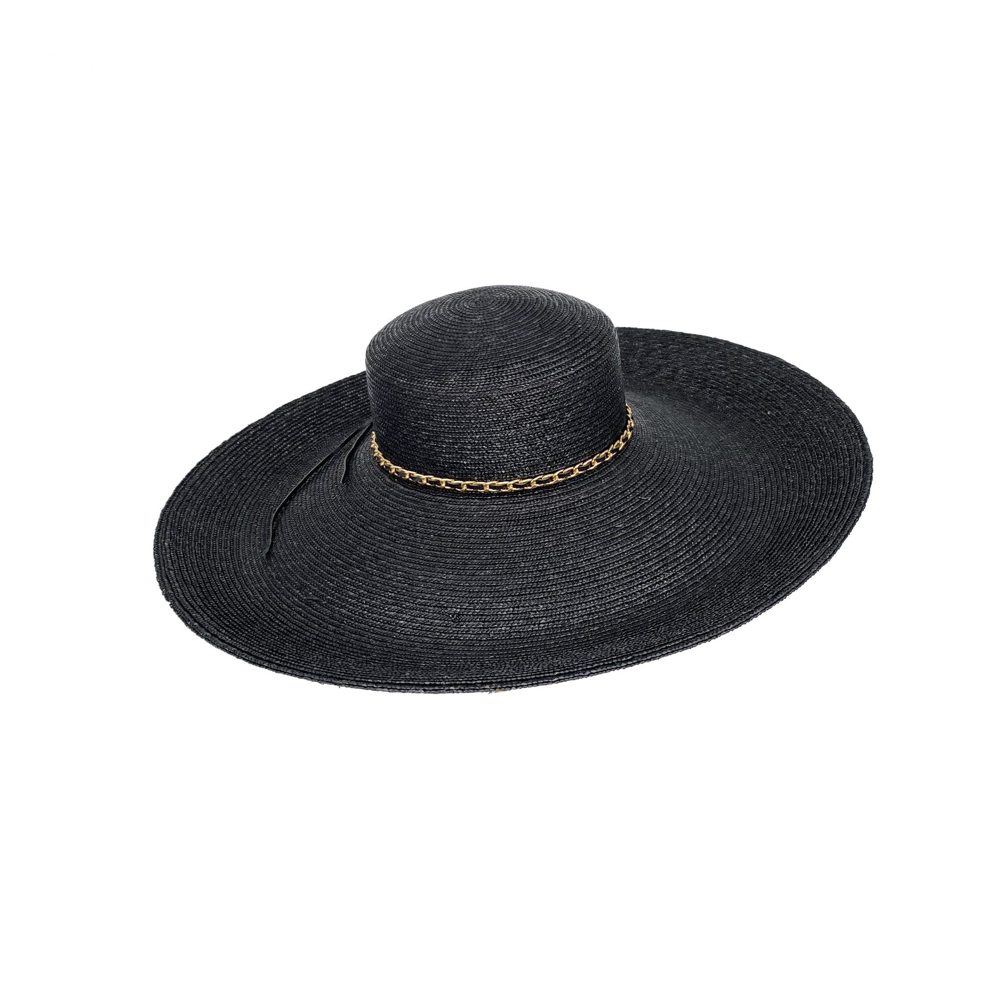 Black Italian straw upbrim with gold chain detail