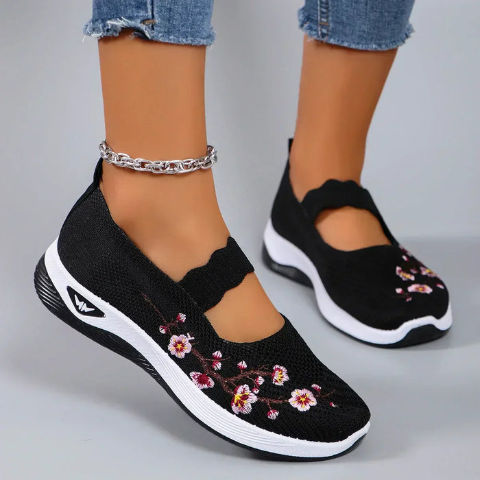 Mesh Breathable Floral Comfort Womens Sneakers