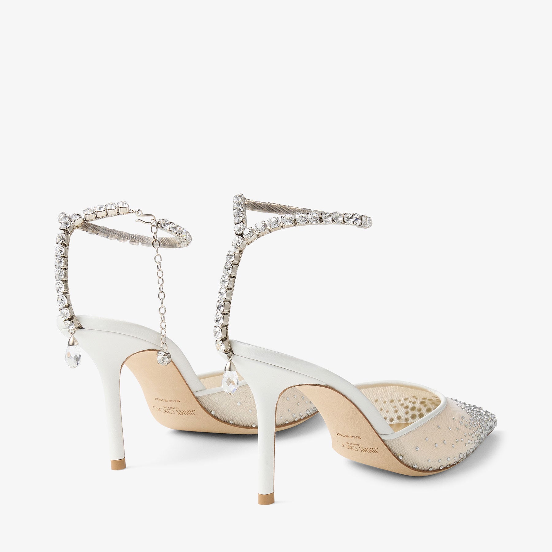 White Crystal Mesh Pumps