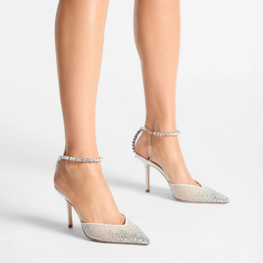 White Crystal Mesh Pumps