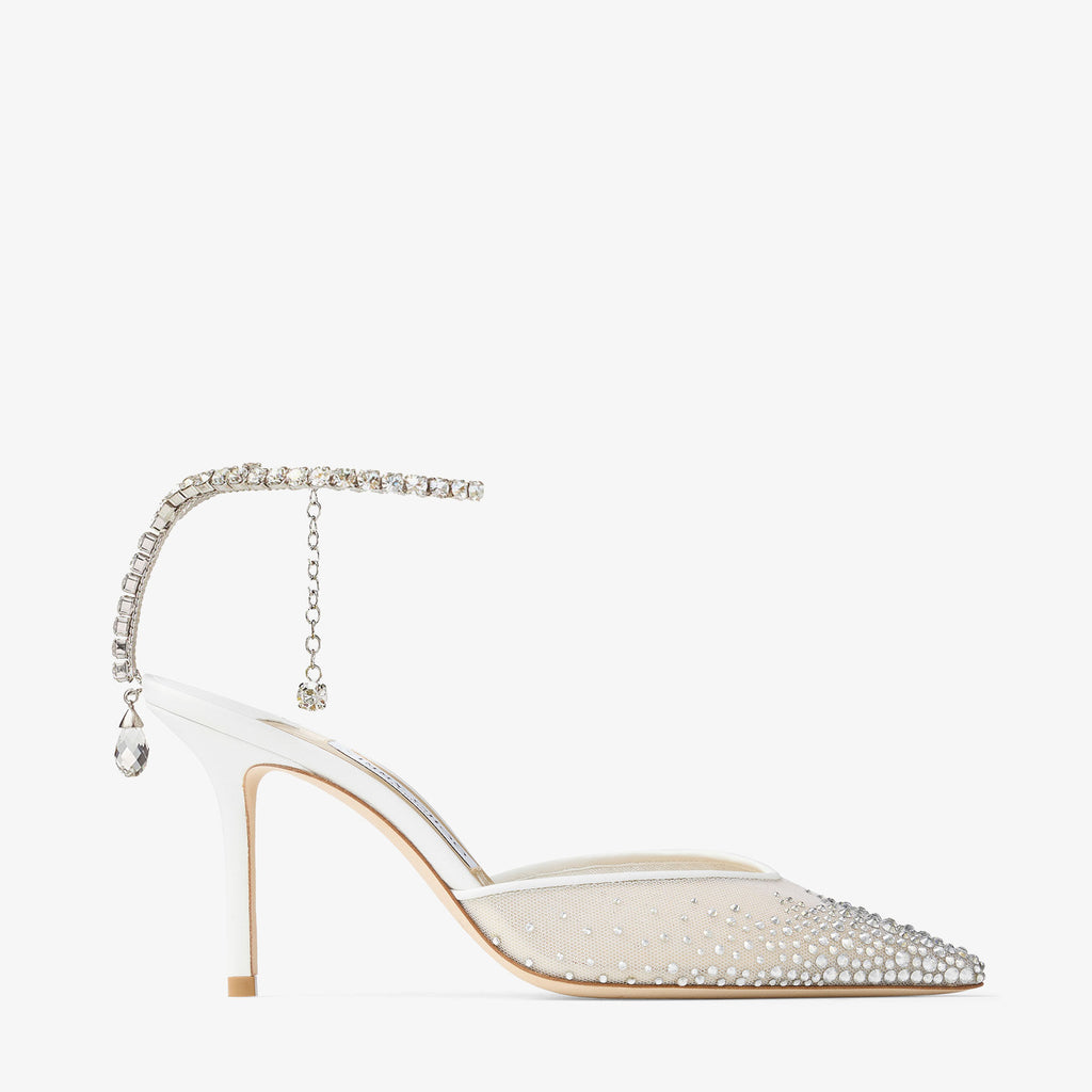 White Crystal Mesh Pumps