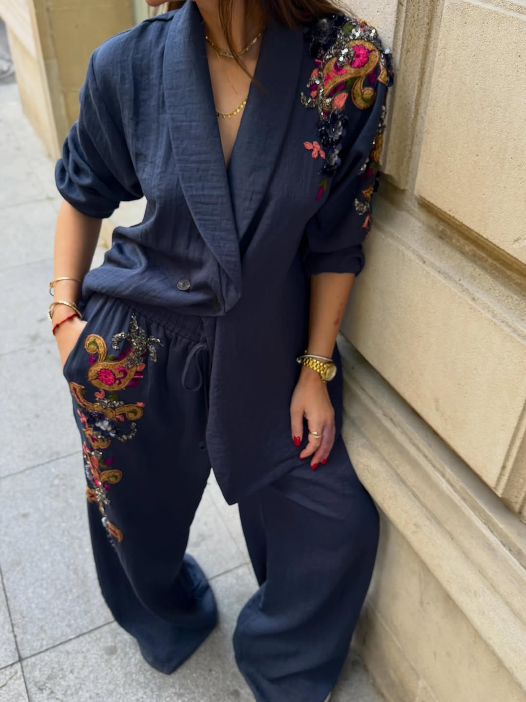Linen casual blazer and pants set