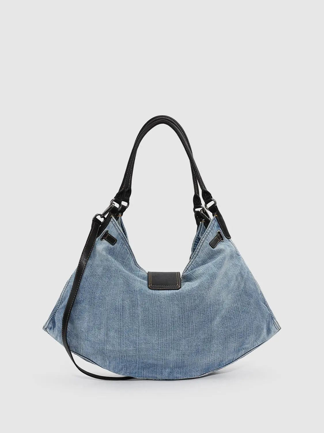 Denim With Leather Trim And Gradient Details Shoulder Bags
