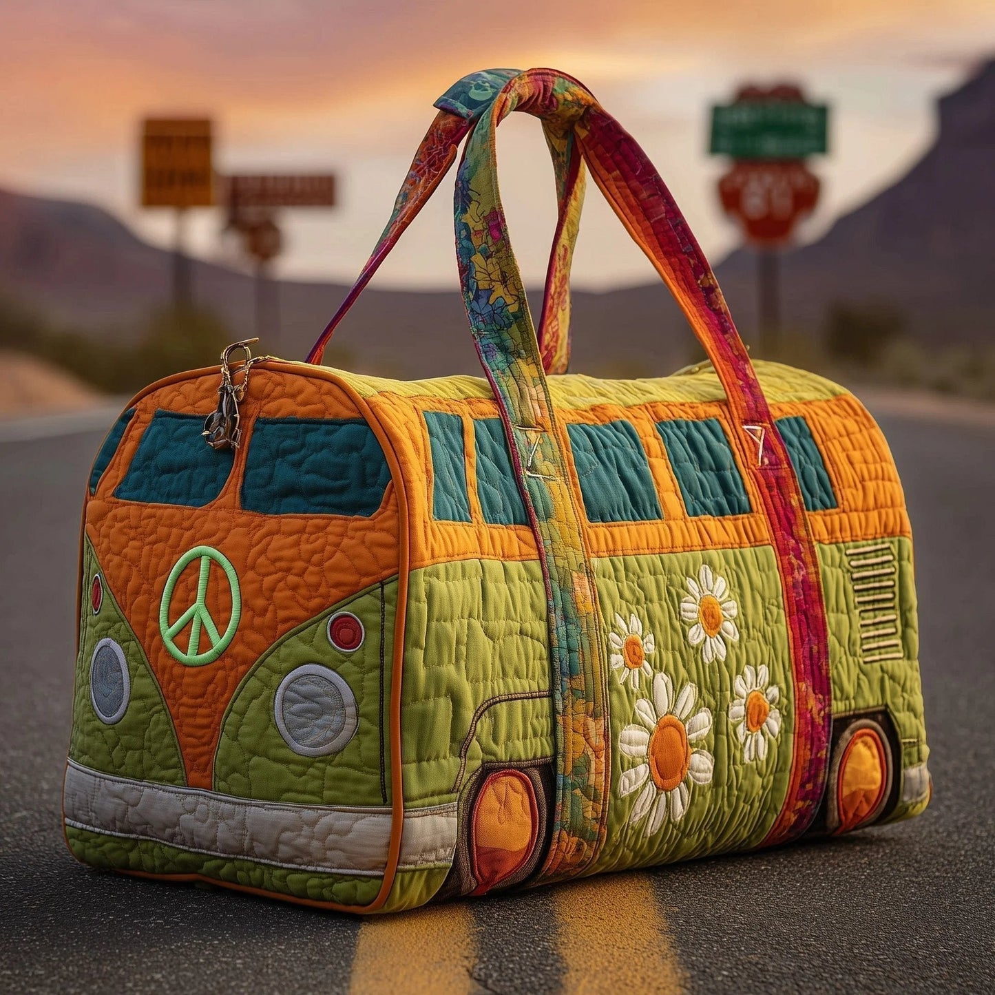 Vintage Floral Weekender Boho Quilted Duffel Bag