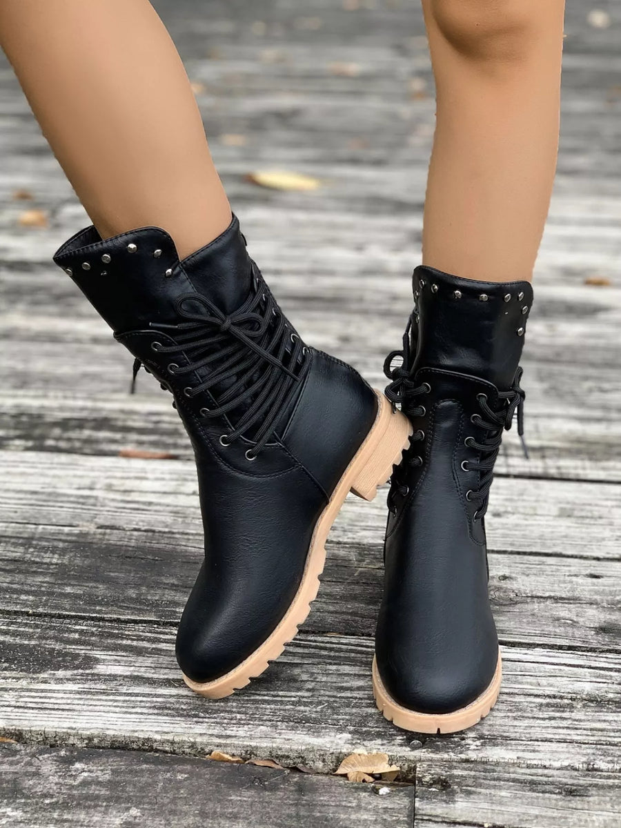 Round Toe Block Heels Boots