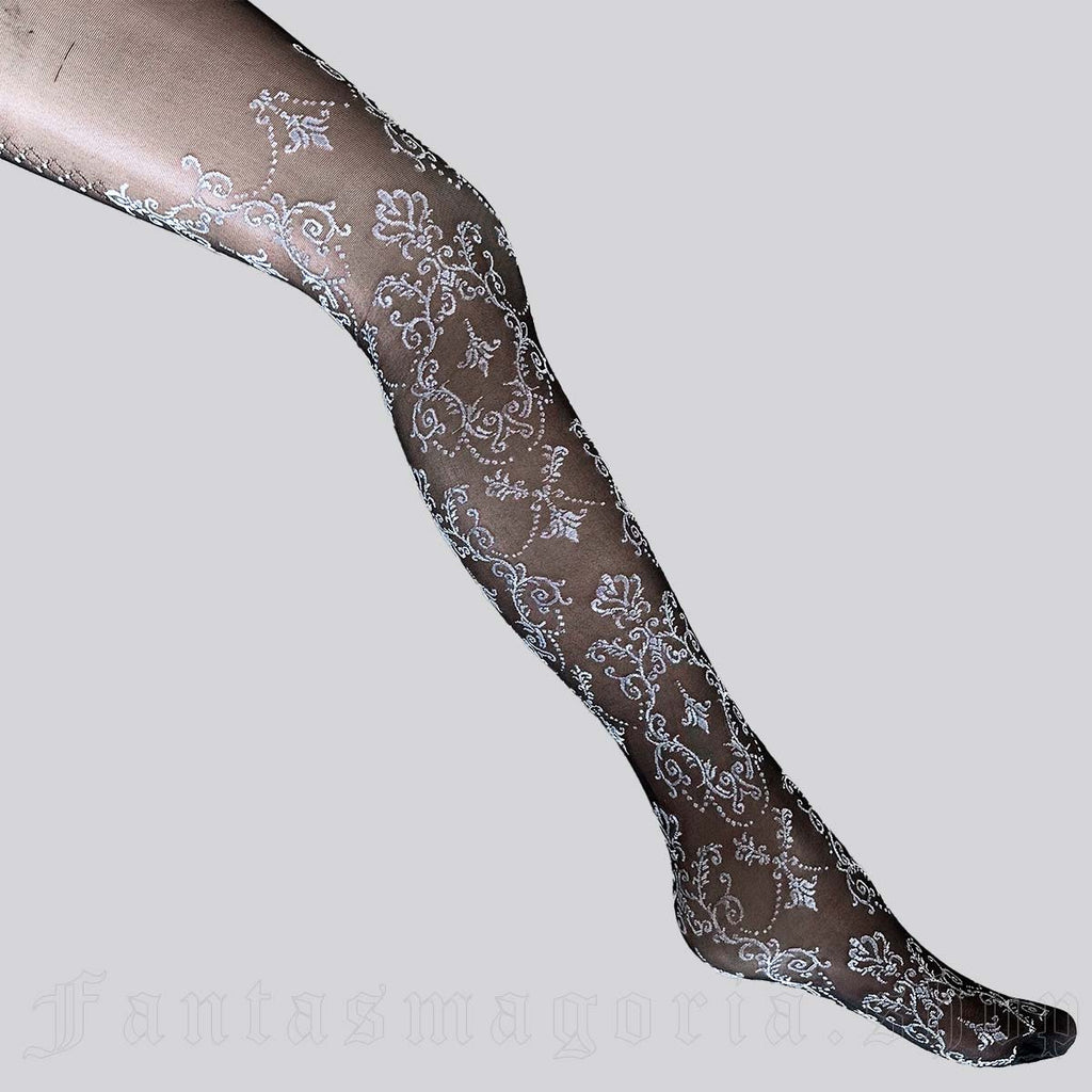 Women's Romantic Gothic black sheer ornamental pattern tights