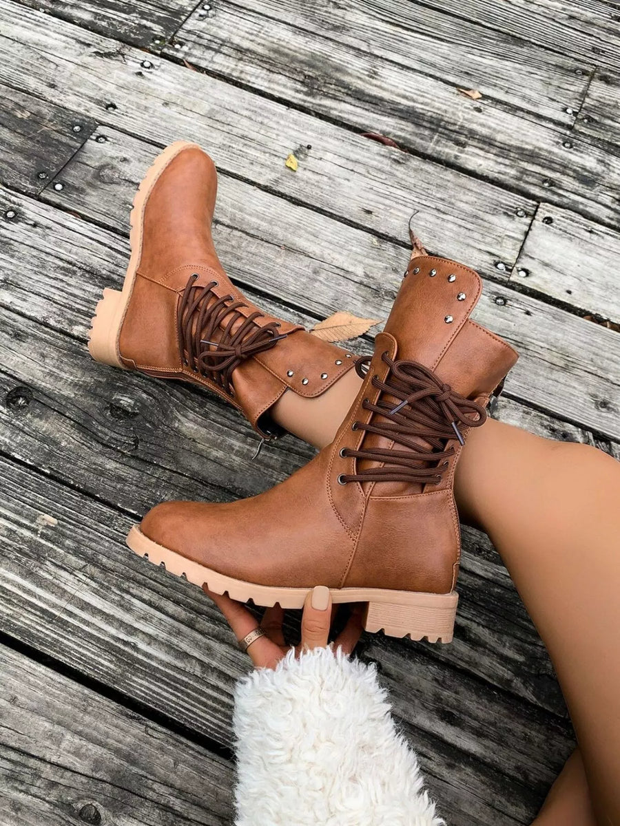 Round Toe Block Heels Boots