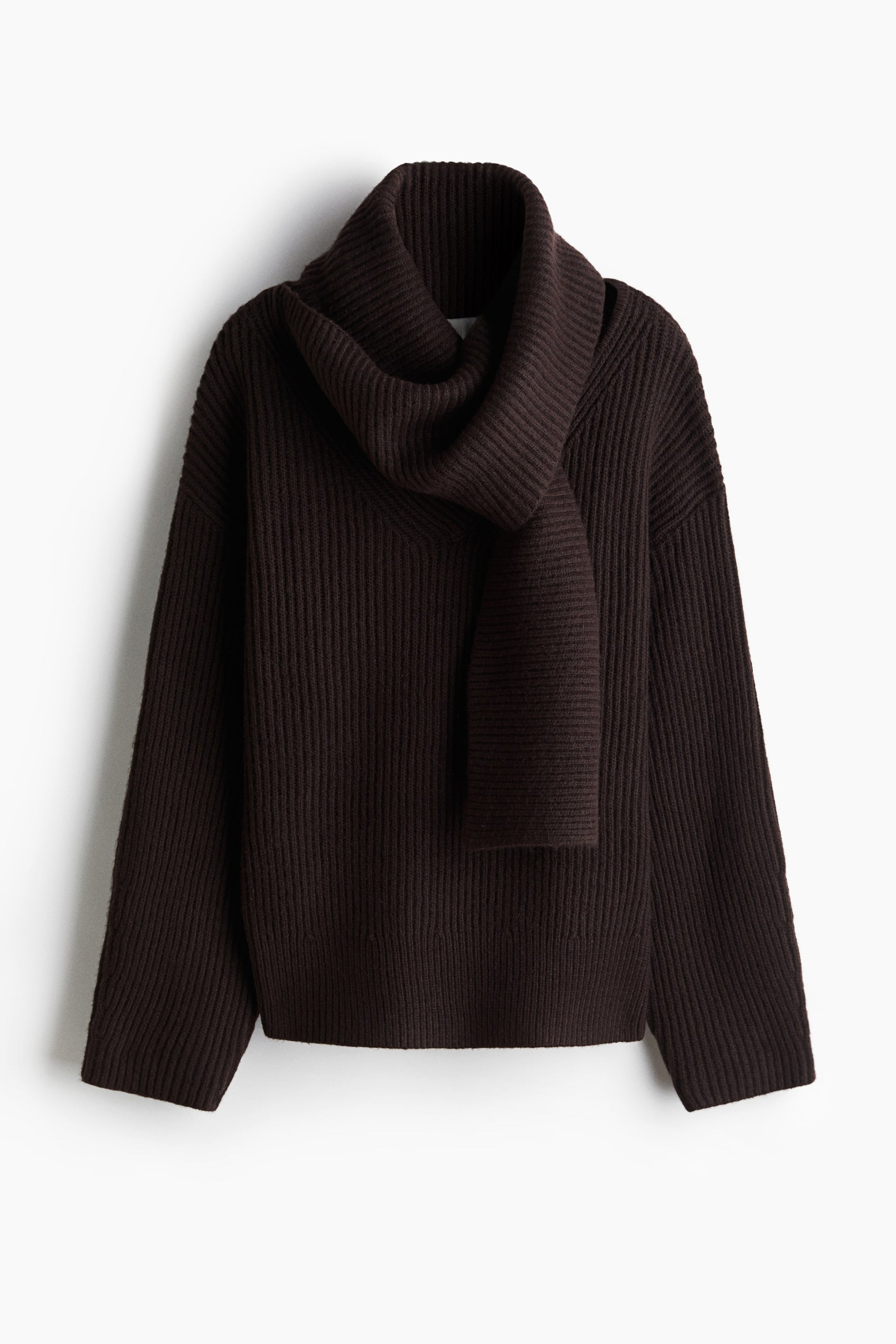 Rib-knit scarf-collar jumper