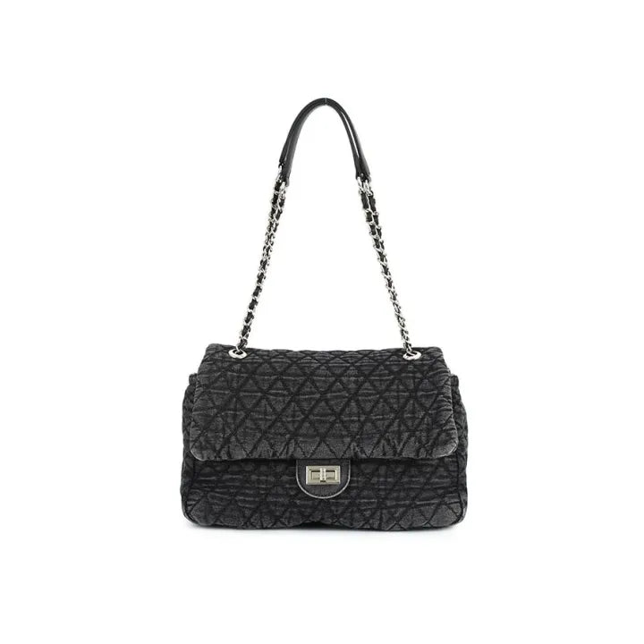 Distressed Quilted  Denim Shoulder Bag