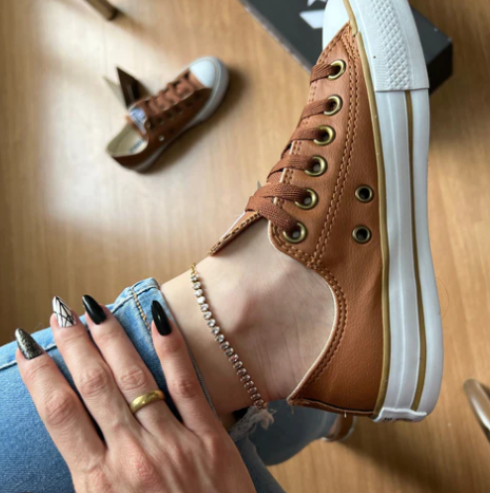 Caramel-Colored Faux Leather Sneakers