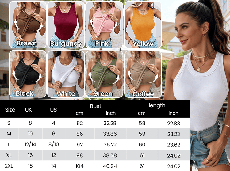 Built-in Bra Ribbed Round Neck Tank Top