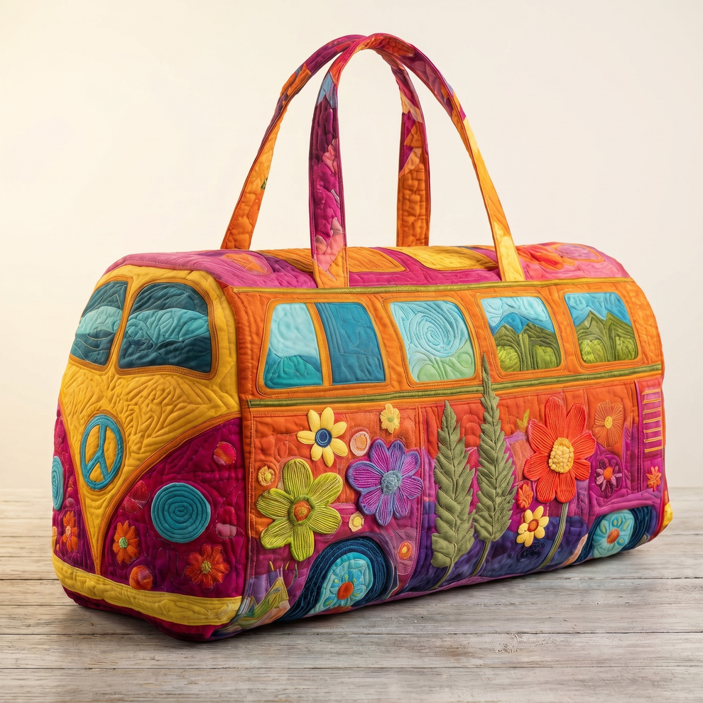 Vintage Floral Weekender Boho Quilted Duffel Bag