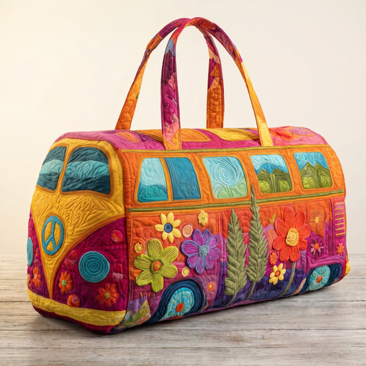 Vintage Floral Weekender Boho Quilted Duffel Bag