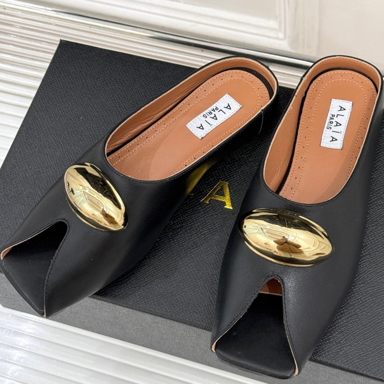 Slipper With Gold Hardware Calfskin