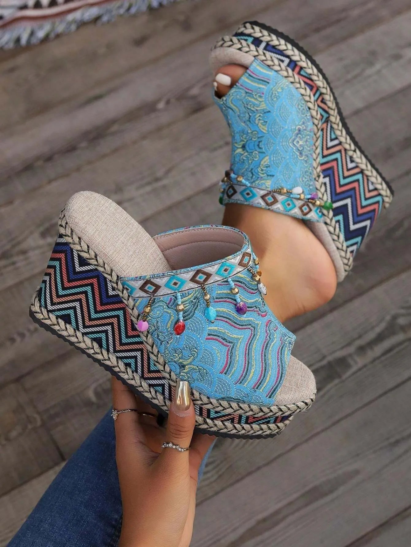 Bohemian Style High Heel Printed Wedges