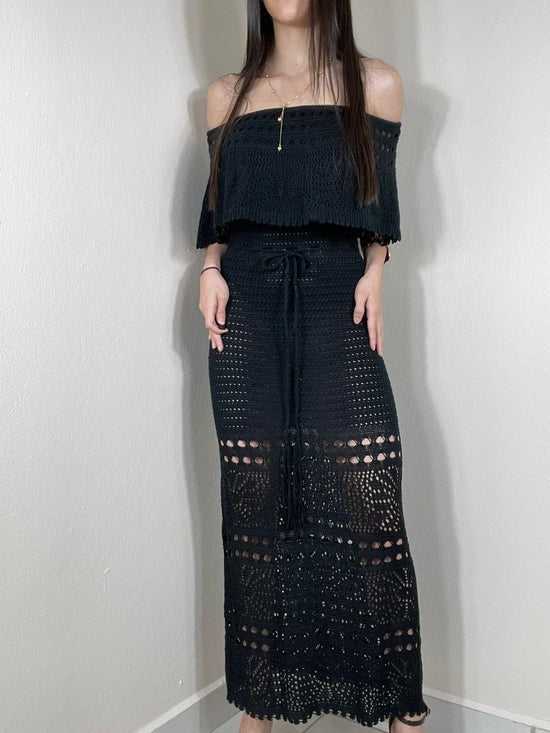 Off-Shoulder Open-Knit Crochet Twinset Dress