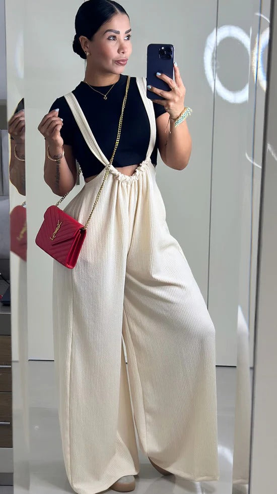 Woven Tie Back Suspender Jumpsuit