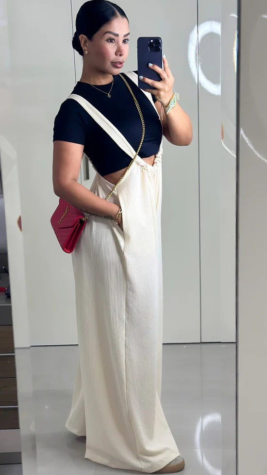 Woven Tie Back Suspender Jumpsuit
