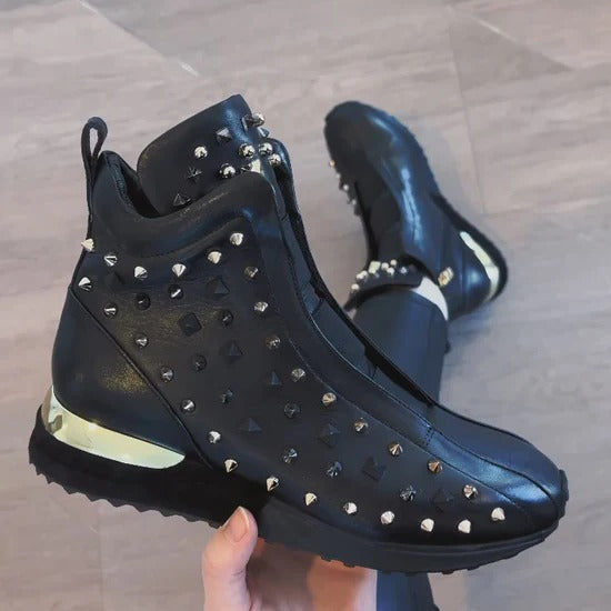 High-Top Black Spike Leather Women Sneaker Limited Edition