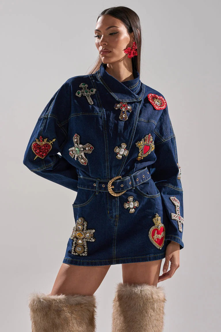 DENIM PATCHWORK MINI DRESS