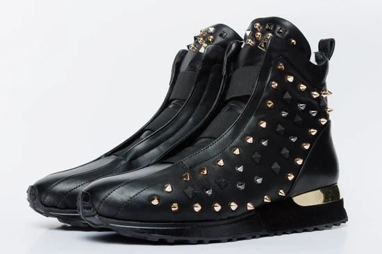 High-Top Black Spike Leather Women Sneaker Limited Edition