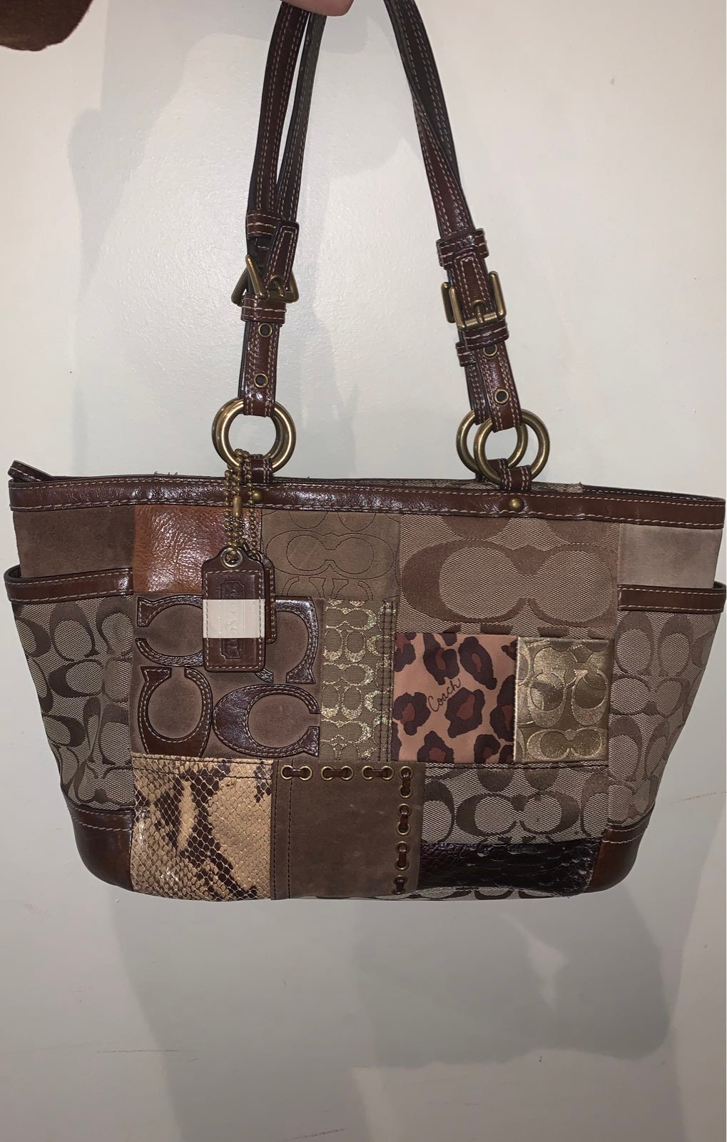 Multicolor Canvas and Leather Patchwork Tote