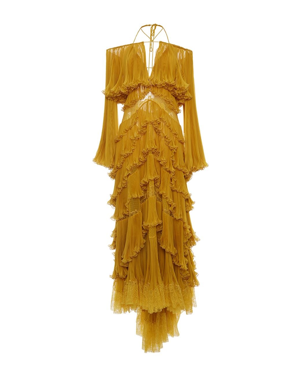 Women's Yellow Tiered Off-the-shoulder Gown
