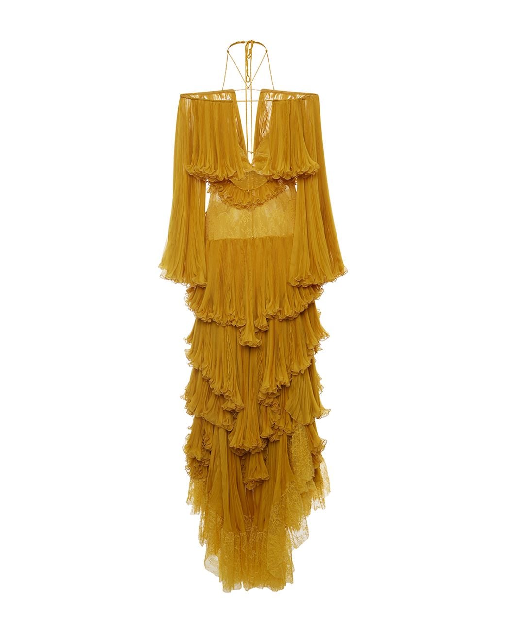 Women's Yellow Tiered Off-the-shoulder Gown