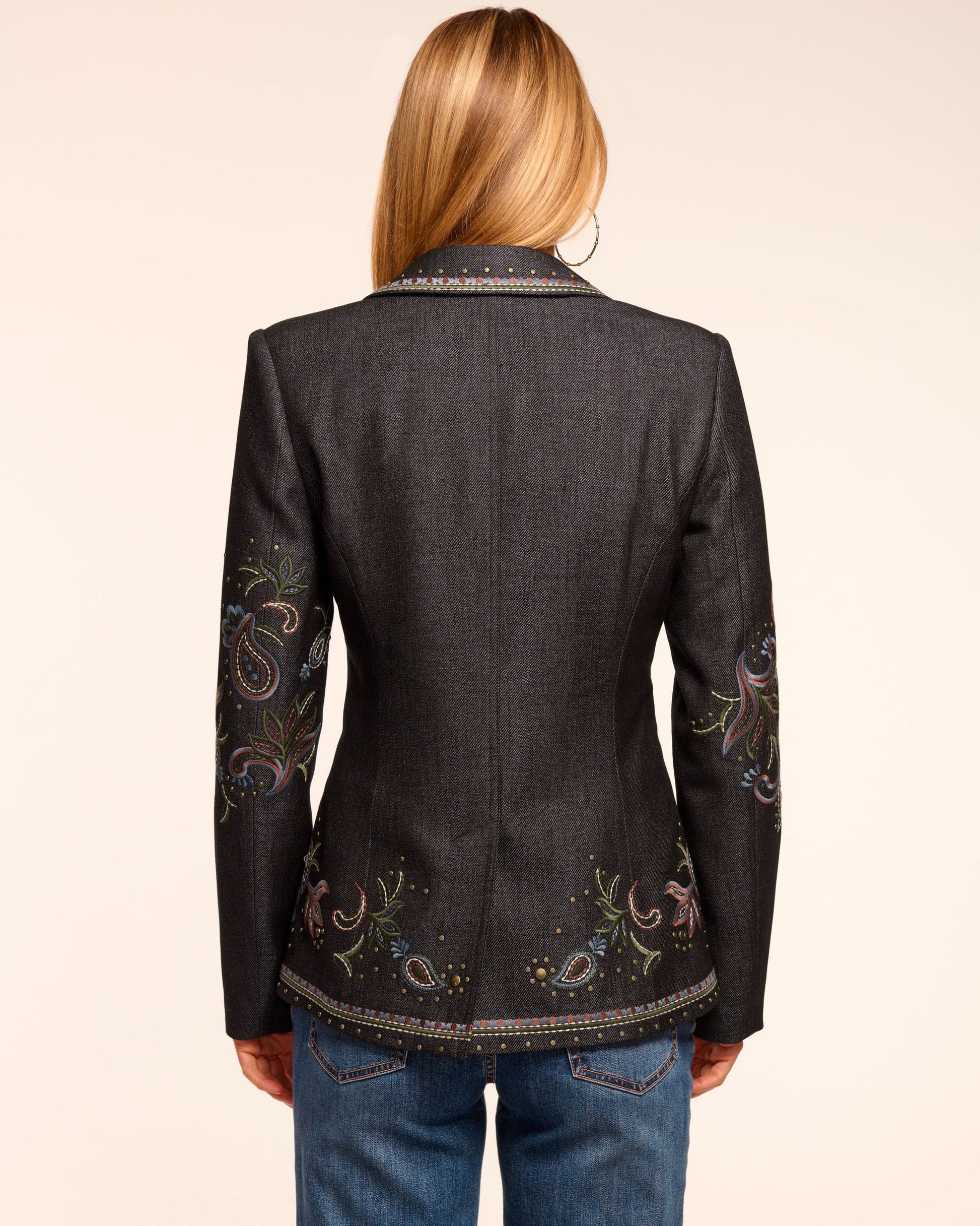Embroidered Denim Blazer & Skirt SET