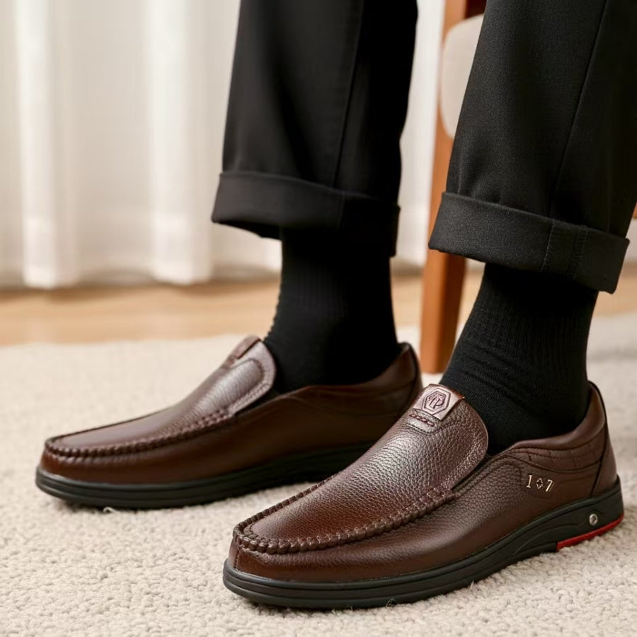 Men's Genuine Leather Soft Insole Casual Business Slip On Loafers
