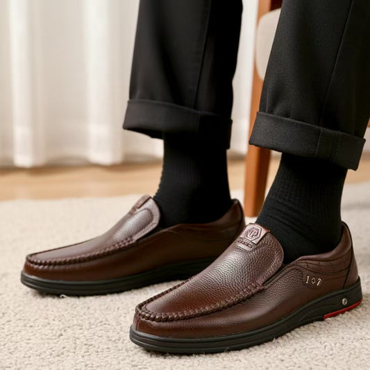 Men's Genuine Leather Soft Insole Casual Business Slip On Loafers